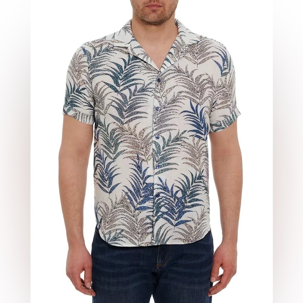 Robert Graham Men’s Mar Azul Cheetah Palm Leaf Button Down Multi Size S